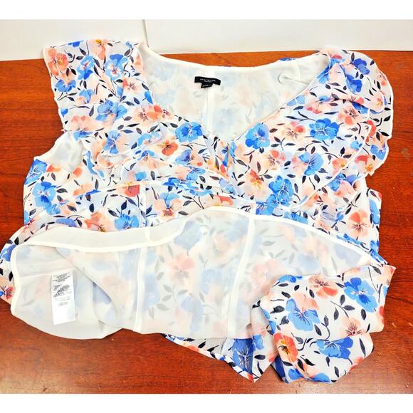 Ann Taylor Factory Women's Sleeveless Floral Top With Ruffle V Neck Size 10 - Picture 7 of 11